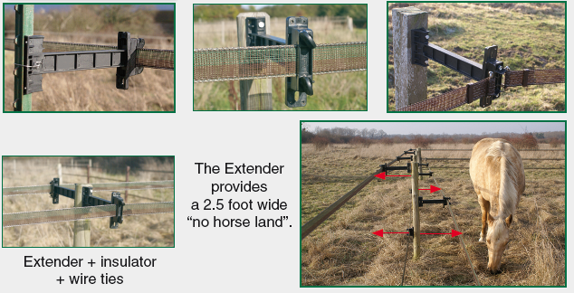 electric fence and security: the extender provides a 2.5 foot wide no horse land